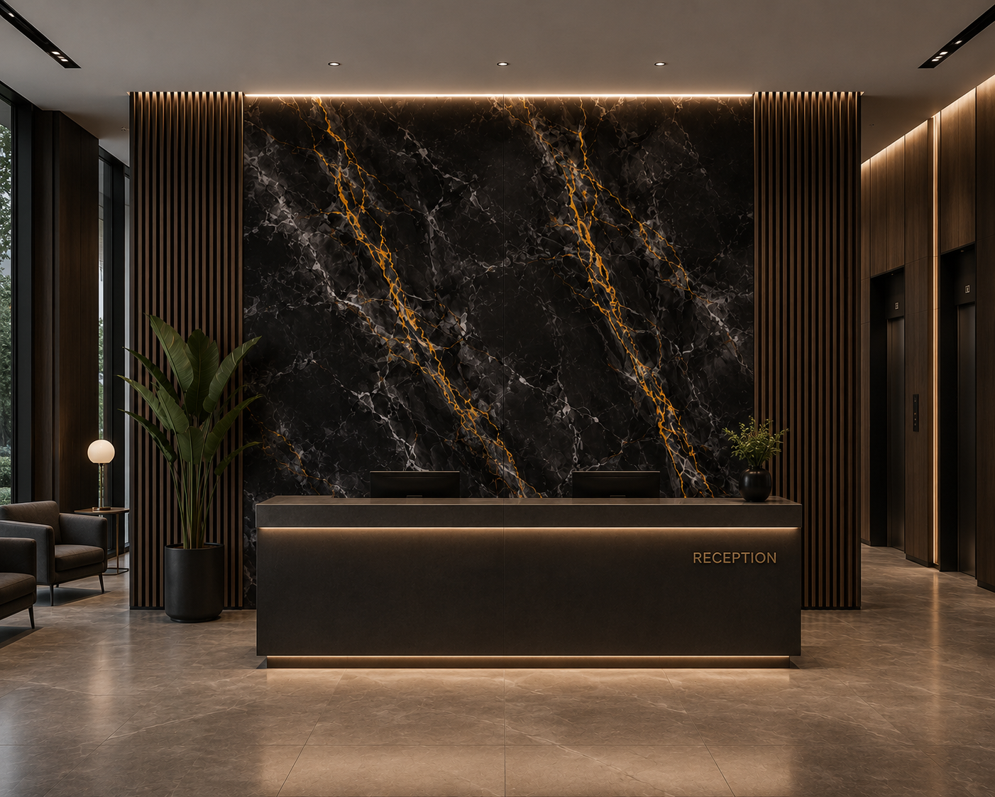 UV PVC Marble Sheet 4' x 8' - Black/white/gold