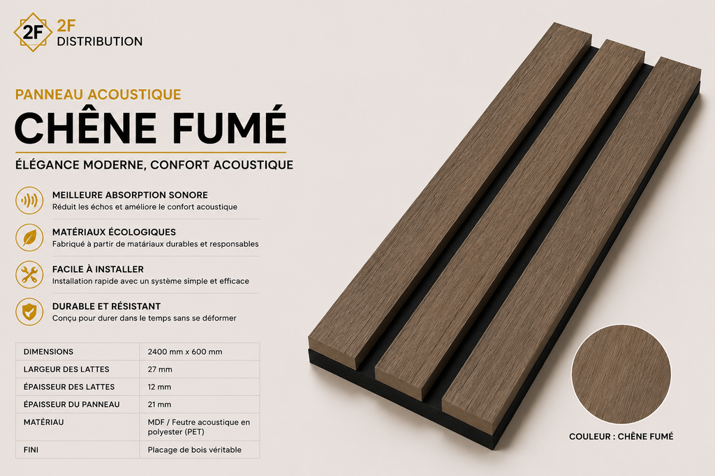 Panneau mural acoustique 2' x 8' - Chêne Fumé