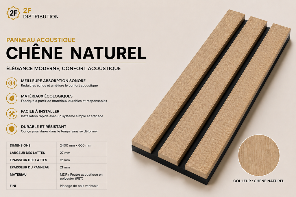 Panneau mural acoustique 2' x 8' - Chêne Naturel