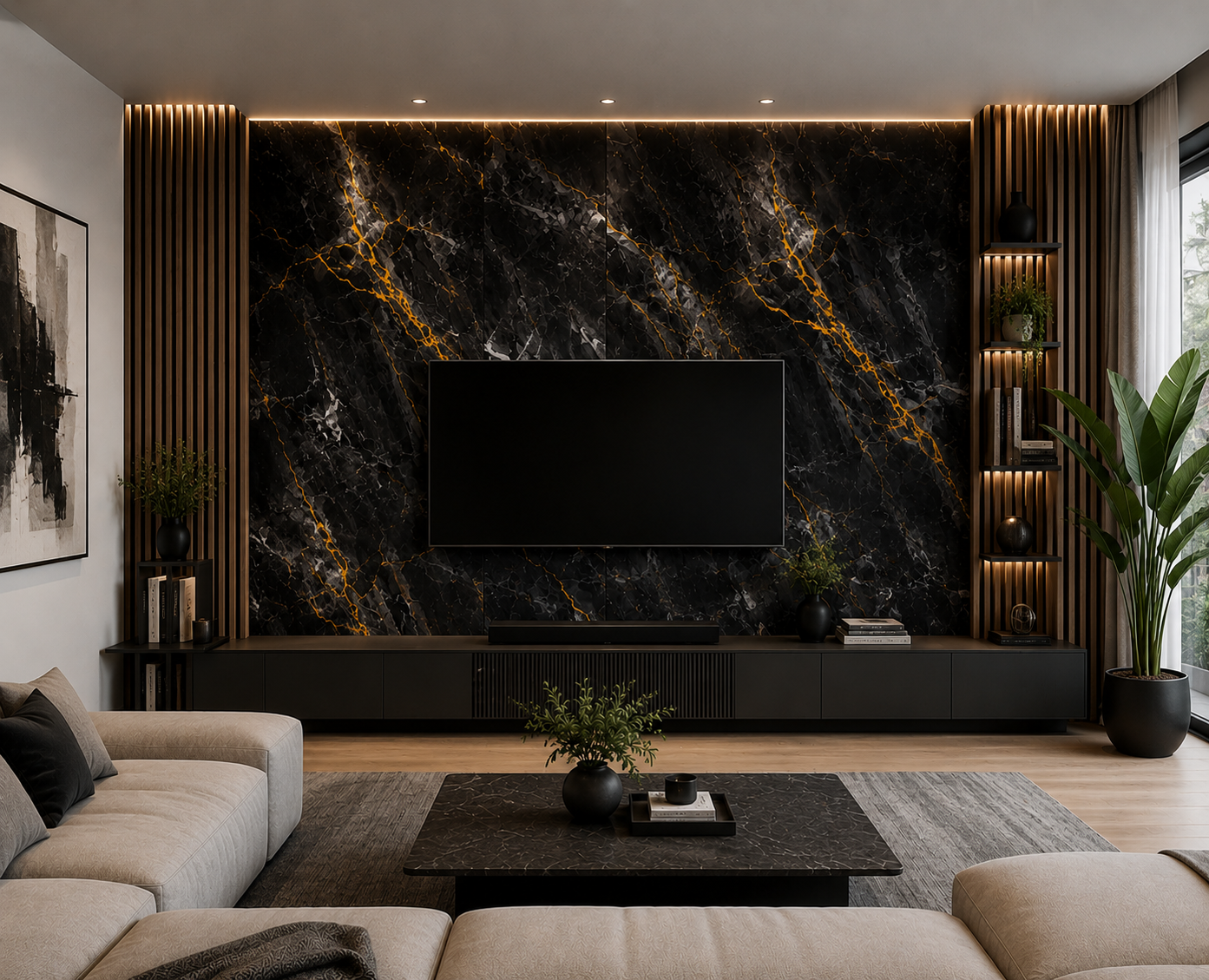 UV PVC Marble Sheet 4' x 8' - Black/white/gold